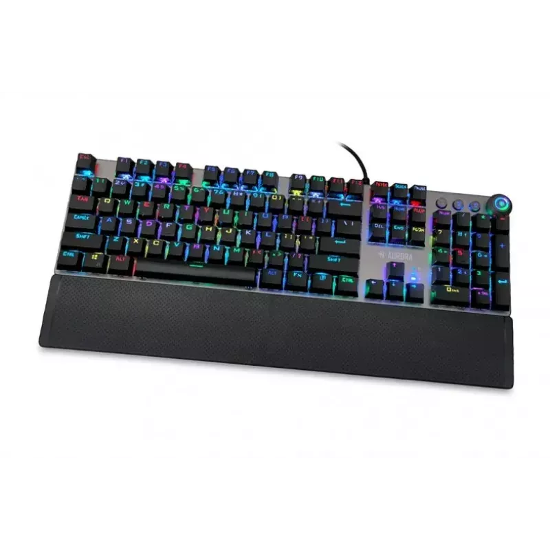 Kabelgebundene mechanische Gaming-Tastatur IBOX AURORA K-4 — QWERTY, 108 Tasten, einstellbare LED-Hintergrundbeleuchtung, wasserdicht, USB, 1,6 m Kabel