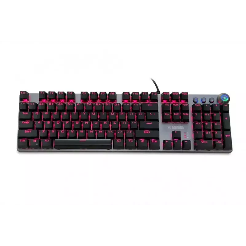 Kabelgebundene mechanische Gaming-Tastatur IBOX AURORA K-4 — QWERTY, 108 Tasten, einstellbare LED-Hintergrundbeleuchtung, wasserdicht, USB, 1,6 m Kabel
