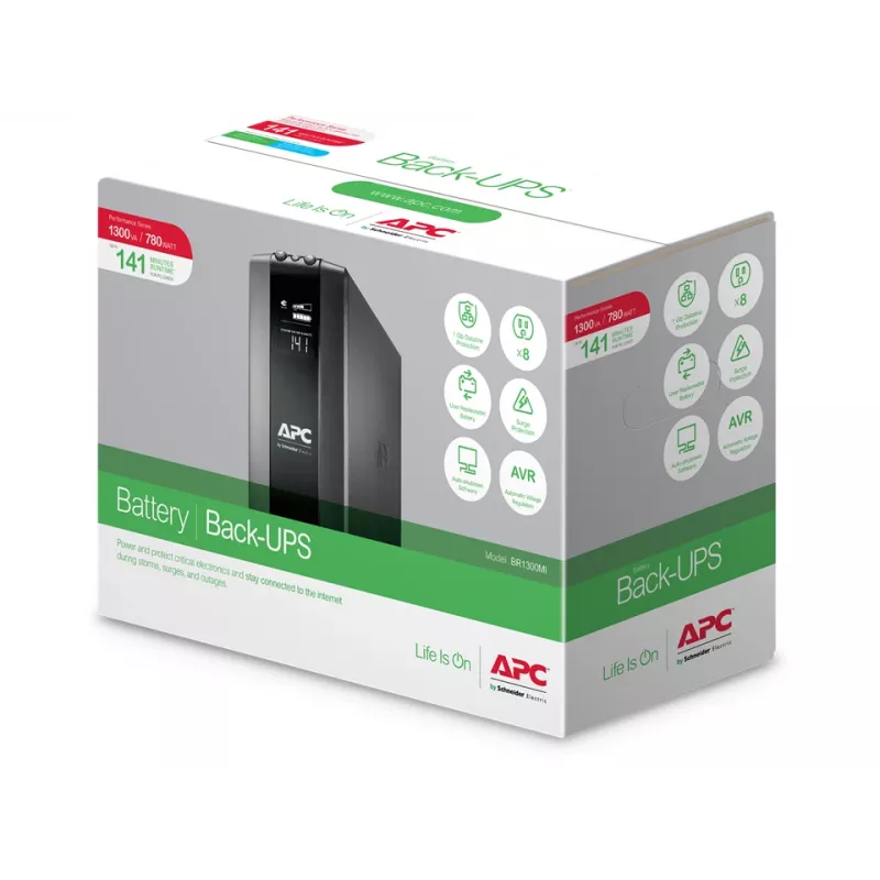 APC Back-UPS Pro, 1300VA/780W, Tower, 230V, 8x IEC C13 Steckdosen, AVR, LCD, benutzerwechselbare Batterie