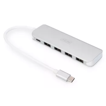 DIGITUS USB-C HUB 4-Port PD 4x USB 3.0, 1x PD Charging, Grau