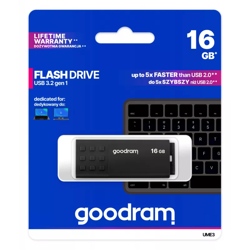 USB-Stick GOODRAM UME3 16 GB USB Type-A 3.2 Gen 1 (USB 3.0), schwarz, 60/20 MB/s