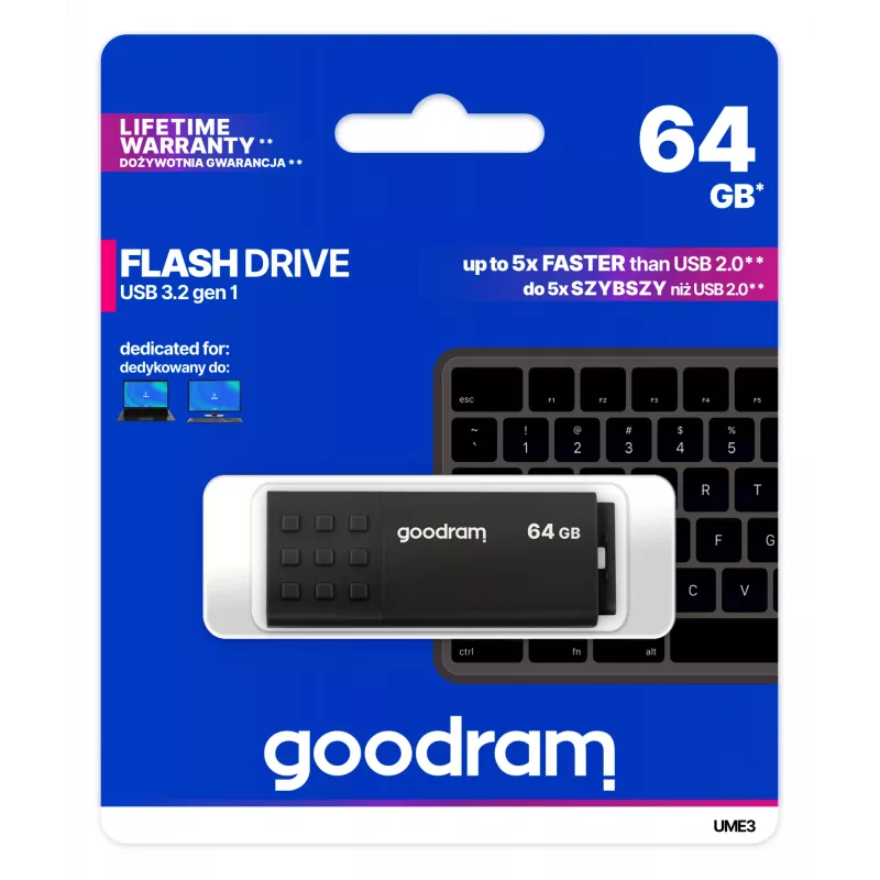 USB-Stick GOODRAM UME3 64 GB USB Typ-A 3.2 Gen 1, Lesen 60 MB/s, Schreiben 20 MB/s, schwarz