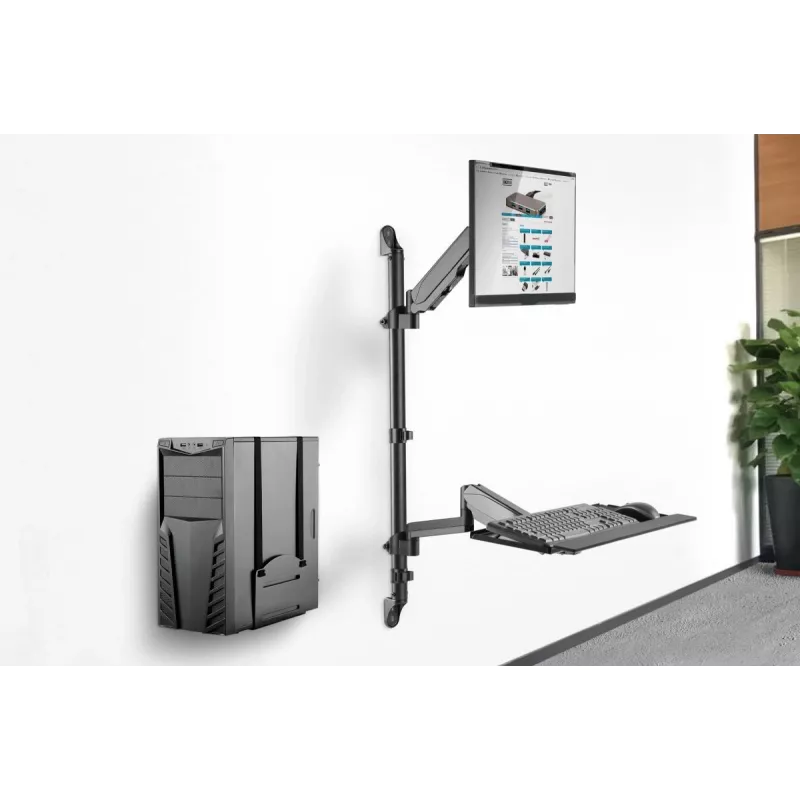 DIGITUS Sitz-Steh-Arbeitsplatz Wandhalterung einzeln, schwarz, max. Traglast: 1-8 kg, max. Bildschirmgröße: 17-32 Zoll