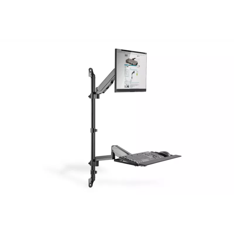 DIGITUS Sitz-Steh-Arbeitsplatz Wandhalterung einzeln, schwarz, max. Traglast: 1-8 kg, max. Bildschirmgröße: 17-32 Zoll