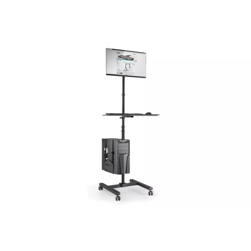 DIGITUS Mobiler Arbeitsplatz (Monitorhalterung, PC-Halter) max. 8 kg Traglast, 32-Zoll-Bildschirm – Schwarz