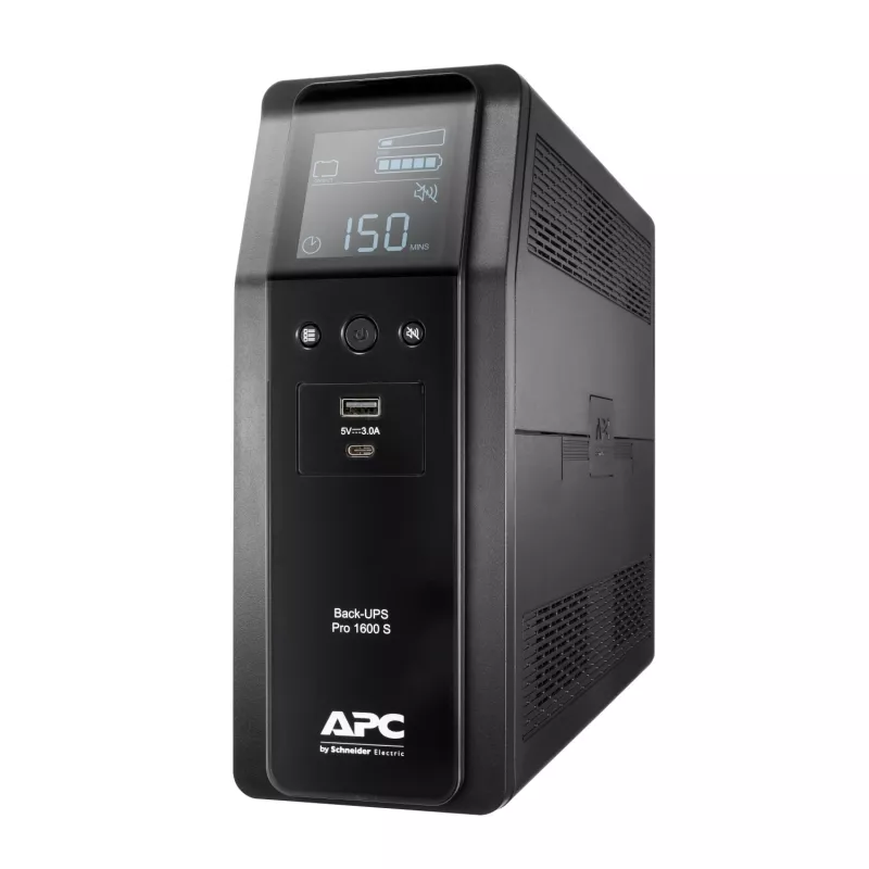 APC Back-UPS Pro, 1600VA/960W, Tower, 230V, 8x IEC C13 Steckdosen, Sinuswelle, AVR, USB Typ A + C Anschlüsse, LCD, benutzerwechselbarer Akku
