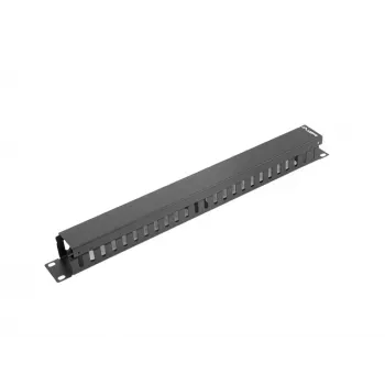 Rack-Kabelführungsblende LANBERG AK-1201-B – 1U Metall, 19 Zoll (48,3 cm), Tiefe 67,5 mm, schwarz