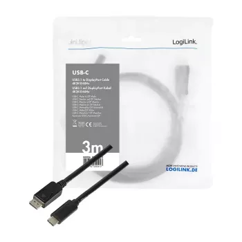 Videokabel-Adapter LogiLink UA0336 3 m USB Type-C DisplayPort Schwarz