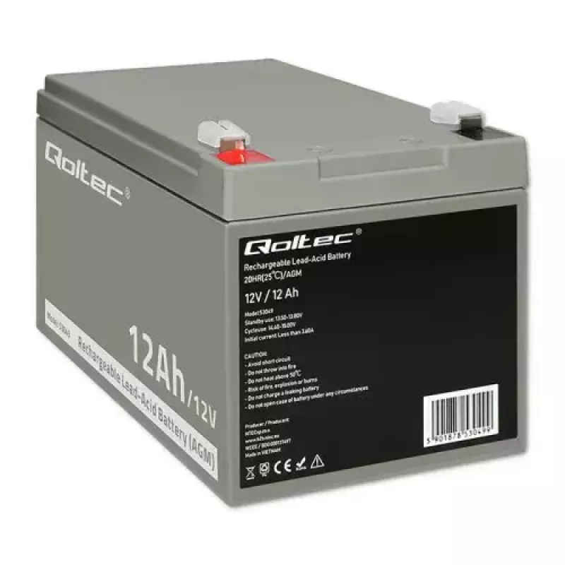 UPS-Batterie QOLTEC 53049, VRLA AGM 12 V 12 Ah, grau, 150×98×95 mm