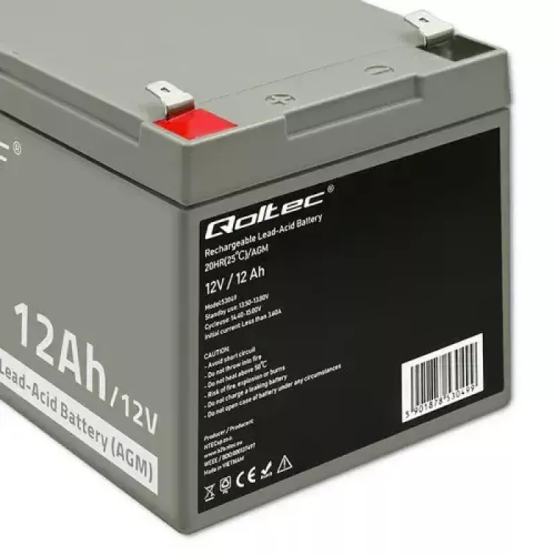 UPS-Batterie QOLTEC 53049, VRLA AGM 12 V 12 Ah, grau, 150×98×95 mm