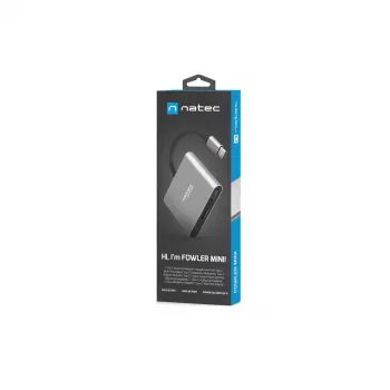 USB-C auf HDMI & USB Hub NATEC Fowler Mini — USB 2.0 Typ-C Host, HDMI, USB-A und USB-C Anschlüsse, Grau