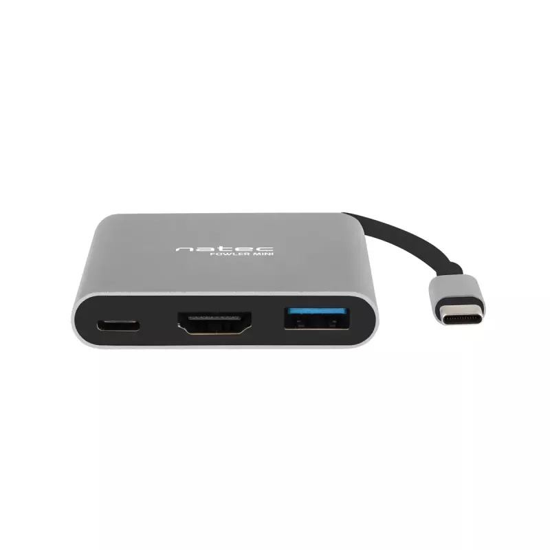 USB-C auf HDMI & USB Hub NATEC Fowler Mini — USB 2.0 Typ-C Host, HDMI, USB-A und USB-C Anschlüsse, Grau