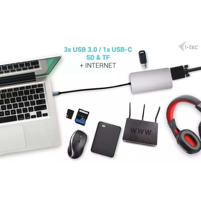 Docking Station i-tec Metal USB-C Travel Nano Dock HDMI/VGA mit LAN + Power Delivery 100 W