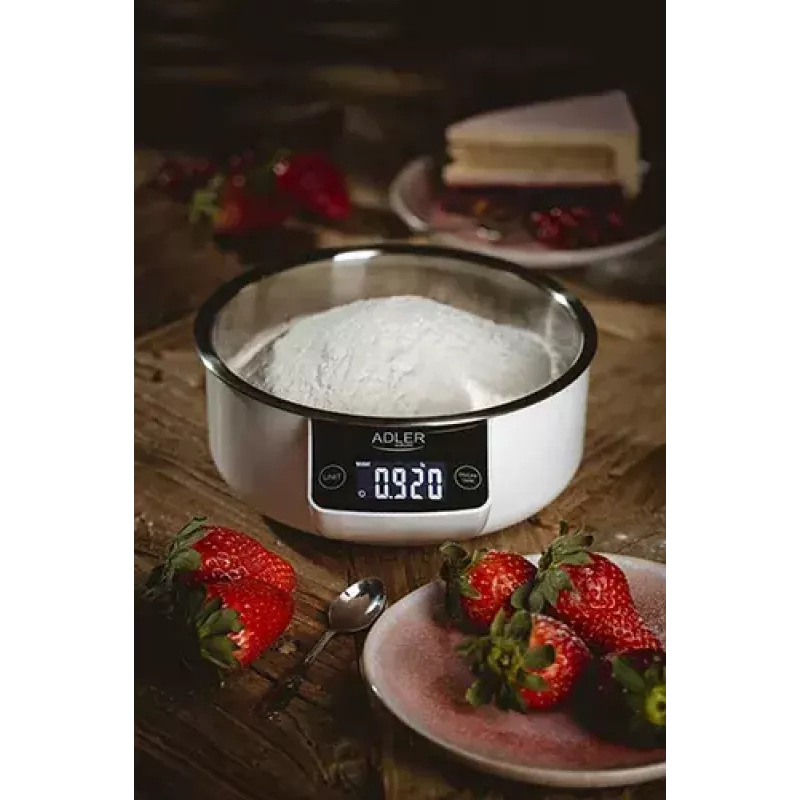 Elektronische Küchenwaage Adler AD 3166 – 5 kg Kapazität, 1 g Genauigkeit, Edelstahlschüssel 0,9 l, LCD, Timer