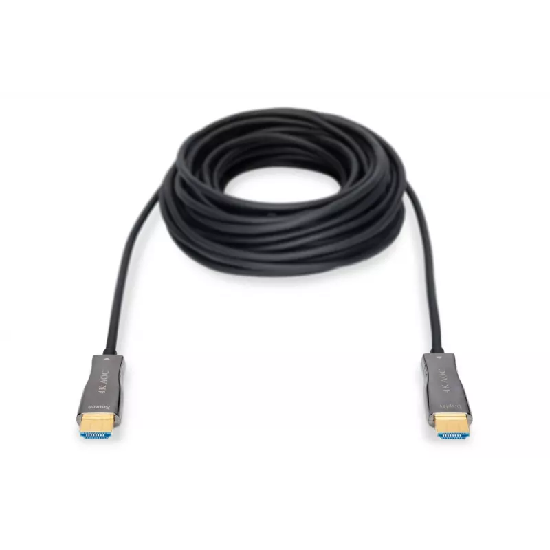 DIGITUS HDMI AOC Hybrid-Glasfaserkabel, Type A M/M, 15m UHD 4K@60Hz, CE, schwarz