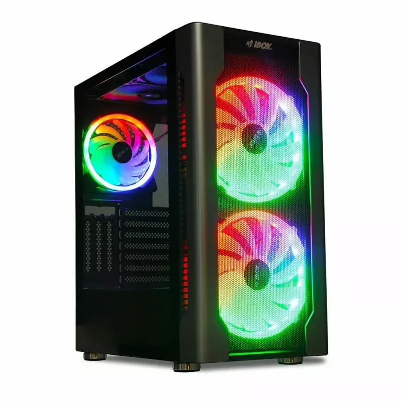PC-Gehäuse IBOX Chiron ZH68 Gaming, ATX Midi-Tower, EATX-Support, schwarz, Seitenfenster, Beleuchtung