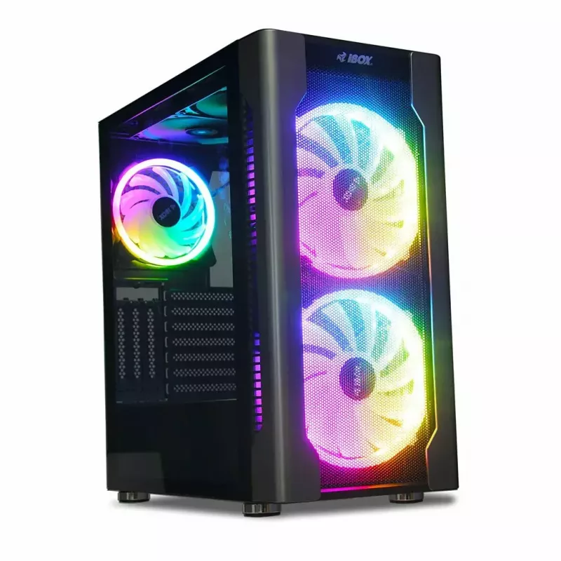 PC-Gehäuse IBOX Chiron ZH68 Gaming, ATX Midi-Tower, EATX-Support, schwarz, Seitenfenster, Beleuchtung