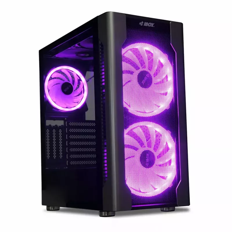 PC-Gehäuse IBOX Chiron ZH68 Gaming, ATX Midi-Tower, EATX-Support, schwarz, Seitenfenster, Beleuchtung