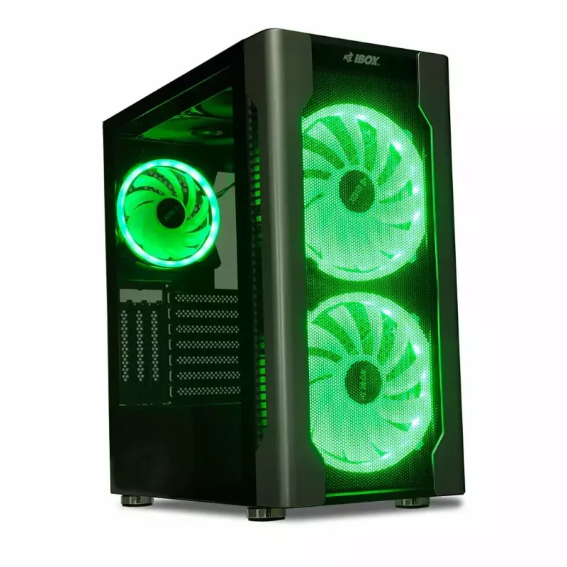 PC-Gehäuse IBOX Chiron ZH68 Gaming, ATX Midi-Tower, EATX-Support, schwarz, Seitenfenster, Beleuchtung