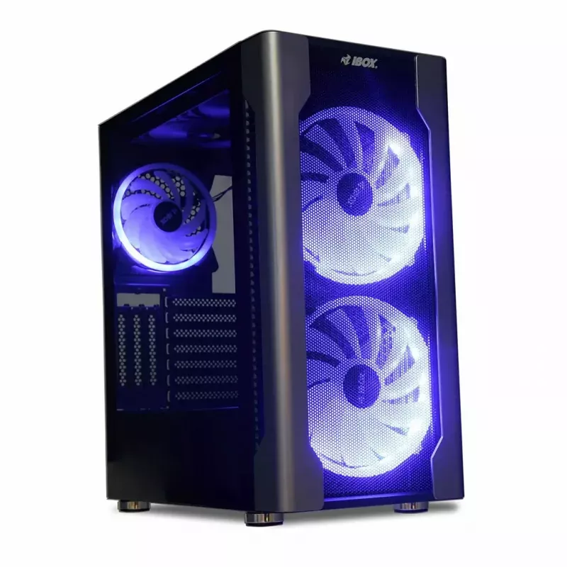 PC-Gehäuse IBOX Chiron ZH68 Gaming, ATX Midi-Tower, EATX-Support, schwarz, Seitenfenster, Beleuchtung