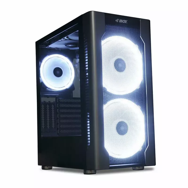 PC-Gehäuse IBOX Chiron ZH68 Gaming, ATX Midi-Tower, EATX-Support, schwarz, Seitenfenster, Beleuchtung