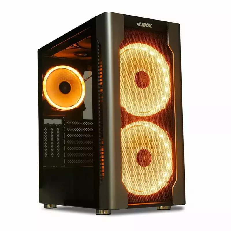 PC-Gehäuse IBOX Chiron ZH68 Gaming, ATX Midi-Tower, EATX-Support, schwarz, Seitenfenster, Beleuchtung