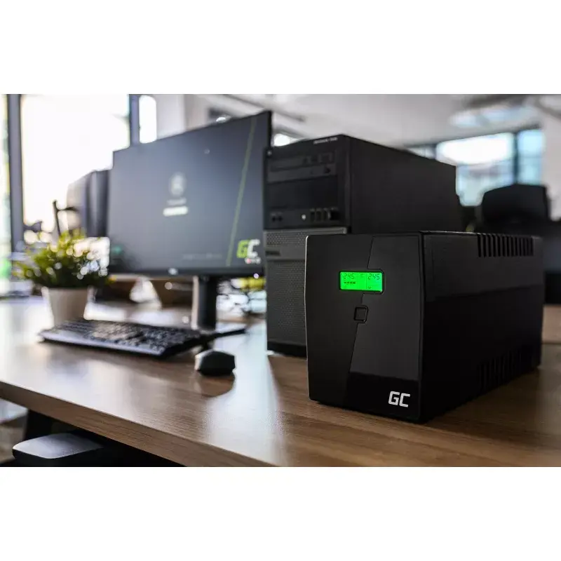 Unterbrechungsfreie Stromversorgung Grün Cell UPS08 — Line-Interactive 700 W / 230 V, 4× IEC-Steckdosen, USB, RJ-45, 12 V 7 Ah Akku, Tower, schwarz