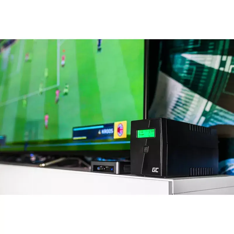 Unterbrechungsfreie Stromversorgung Grün Cell UPS08 — Line-Interactive 700 W / 230 V, 4× IEC-Steckdosen, USB, RJ-45, 12 V 7 Ah Akku, Tower, schwarz