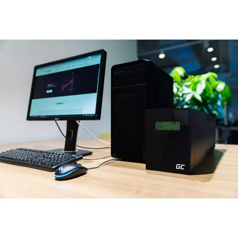 Unterbrechungsfreie Stromversorgung Grün Cell UPS08 — Line-Interactive 700 W / 230 V, 4× IEC-Steckdosen, USB, RJ-45, 12 V 7 Ah Akku, Tower, schwarz