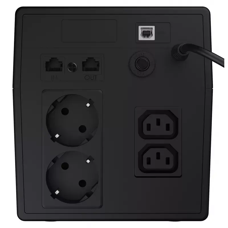 Unterbrechungsfreie Stromversorgung Grün Cell UPS08 — Line-Interactive 700 W / 230 V, 4× IEC-Steckdosen, USB, RJ-45, 12 V 7 Ah Akku, Tower, schwarz