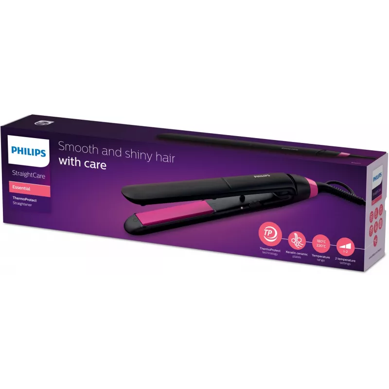 Glättbürste Philips StraightCare Essential ThermoProtect BHS375/00 — Keramikplatten 28 mm, 2 Hitzestufen, max. 220°C