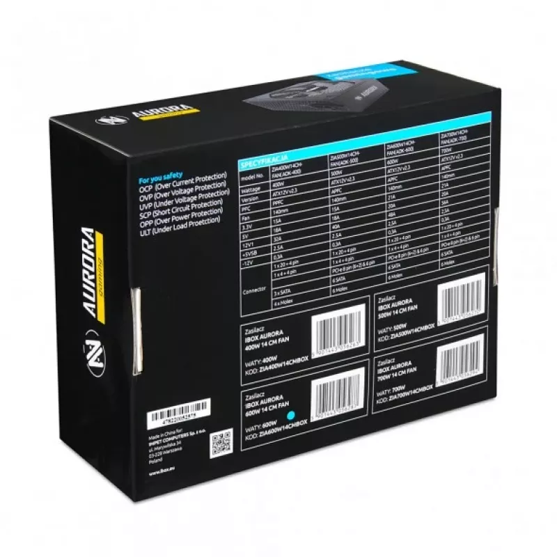 Netzteil IBOX iBox Aurora 500 W 20+4 Pin ATX, 140-mm-Lüfter, weiß