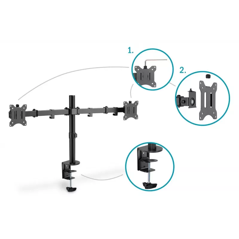 DIGITUS Univer.dual Monitor Clamp Mount 17-32in 2x 8kg (max.) Schwarz