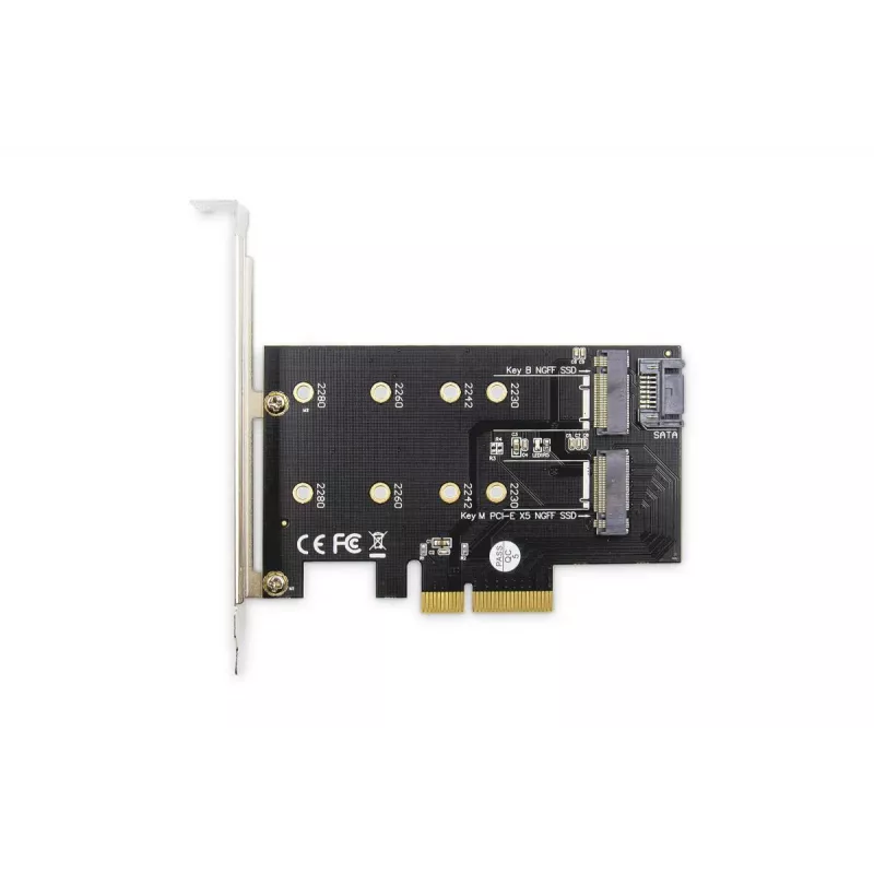 DIGITUS M.2 NGFF/NVMe SSD PCI-Express-Erweiterungskarte unterstützt B-, M- und B+M-Key, Größen 80, 60, 42 und 30 mm