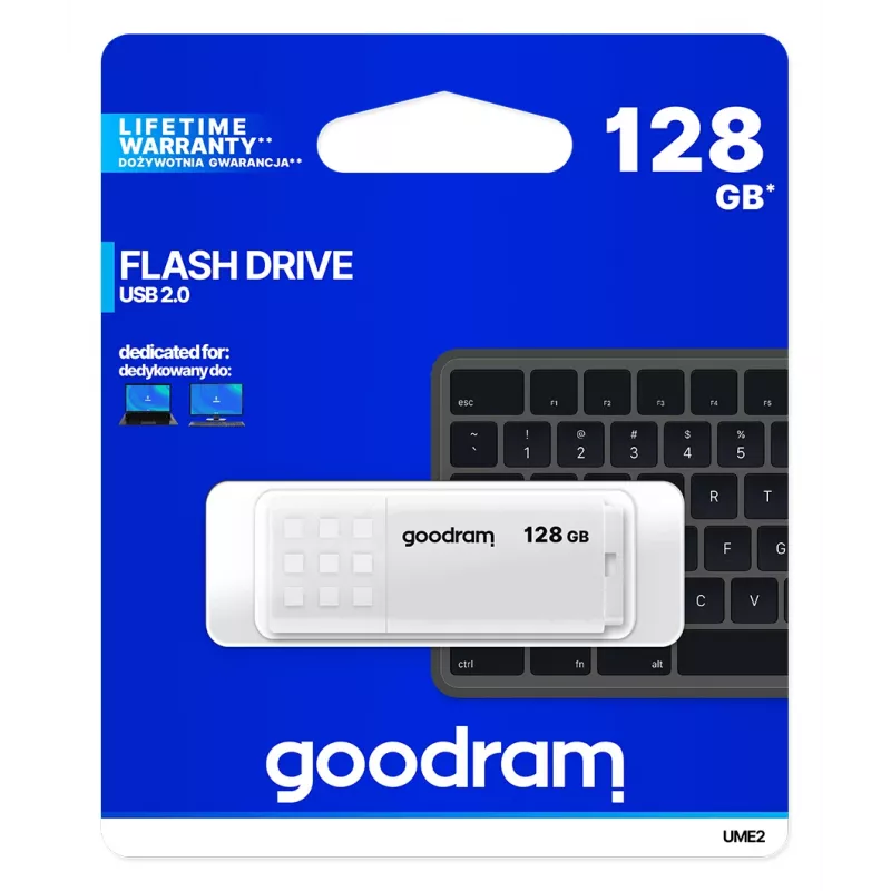 USB-Stick GOODRAM UME2 128 GB USB 2.0 Typ-A, weiß, 20 MB/s Lesen, 5 MB/s Schreiben