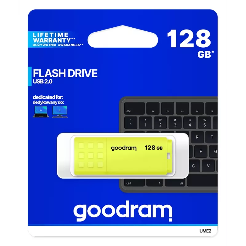 USB-Stick GOODRAM UME2 128 GB USB 2.0 Typ-A, gelb, 21×51 mm