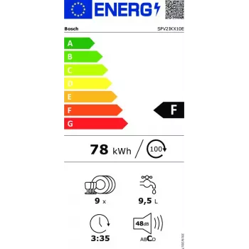 Einbau-Geschirrspüler Bosch Serie 2 SPV2IKX10E, schmal 45 cm, 9 Maßgedecke, 48 dB, 5 Programme, Edelstahl-Innenbehälter
