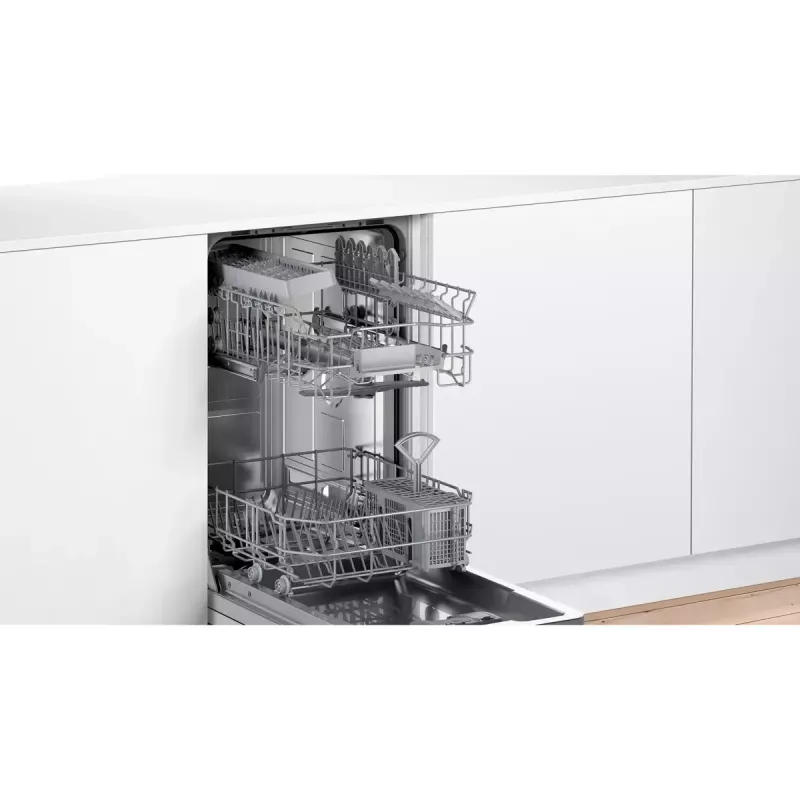 Einbau-Geschirrspüler Bosch Serie 2 SPV2IKX10E, schmal 45 cm, 9 Maßgedecke, 48 dB, 5 Programme, Edelstahl-Innenbehälter