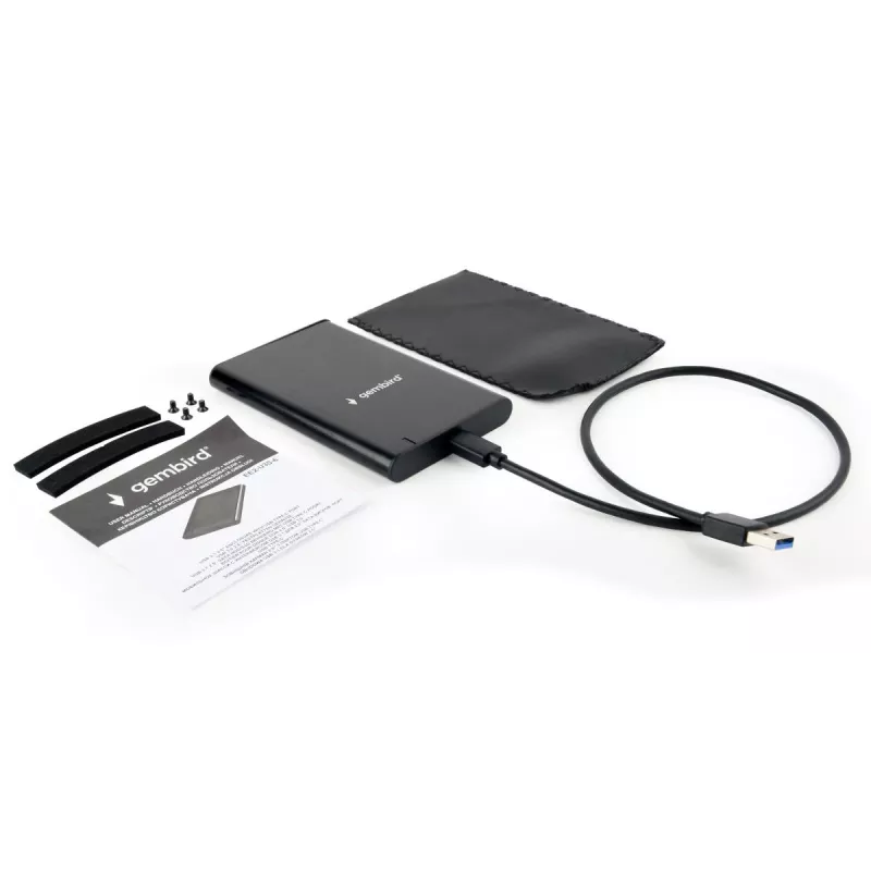 GEMBIRD USB 3.1 2,5-Zoll SATA HDD-Gehäuse mit Typ-C-Anschluss, gebürstetes Aluminium - Schwarz