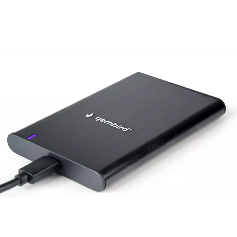 GEMBIRD USB 3.1 2,5-Zoll SATA HDD-Gehäuse mit Typ-C-Anschluss, gebürstetes Aluminium - Schwarz