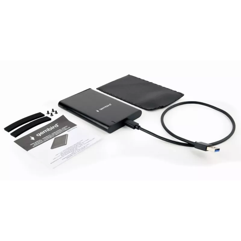 GEMBIRD USB 3.1 2,5-Zoll SATA HDD-Gehäuse mit Typ-C-Anschluss, gebürstetes Aluminium - Schwarz