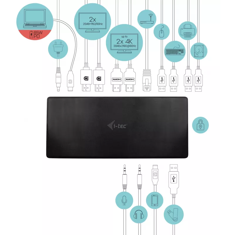 Docking Station i-tec USB-C Quattro Display Docking Station mit Power Delivery 85 W