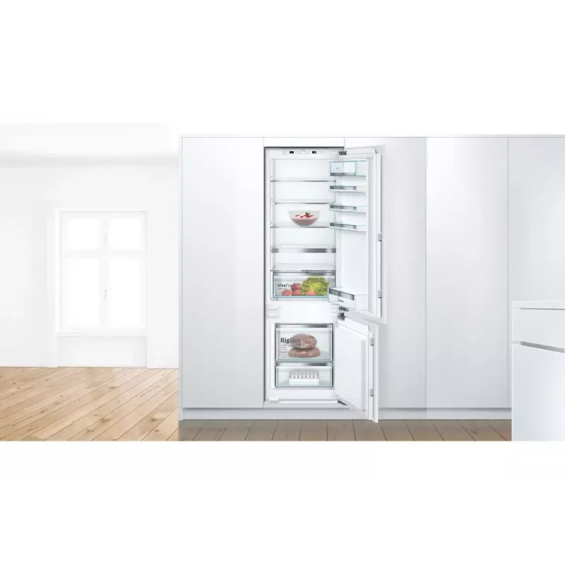 Einbau-Kühl-Gefrierkombination Bosch Serie 6 KIS87AFE0, 272 L Gesamt, 209 L Kühlteil, 63 L Gefrierteil unten, weiß, wechselbarer Türanschlag
