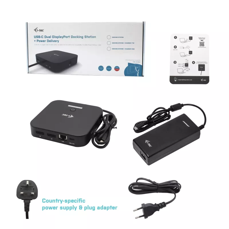 i-tec USB-C Dual Display Docking Station mit Power Delivery 100 W + Universal-Ladegerät 100 W