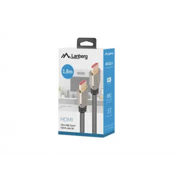 HDMI-Kabel LANBERG CA-HDMI-30CU-0018-BK — HDMI 2.1, 1,8 m, 48 Gbit/s, 7680×4320, 240 Hz, ARC, eARC/Ethernet-Unterstützung