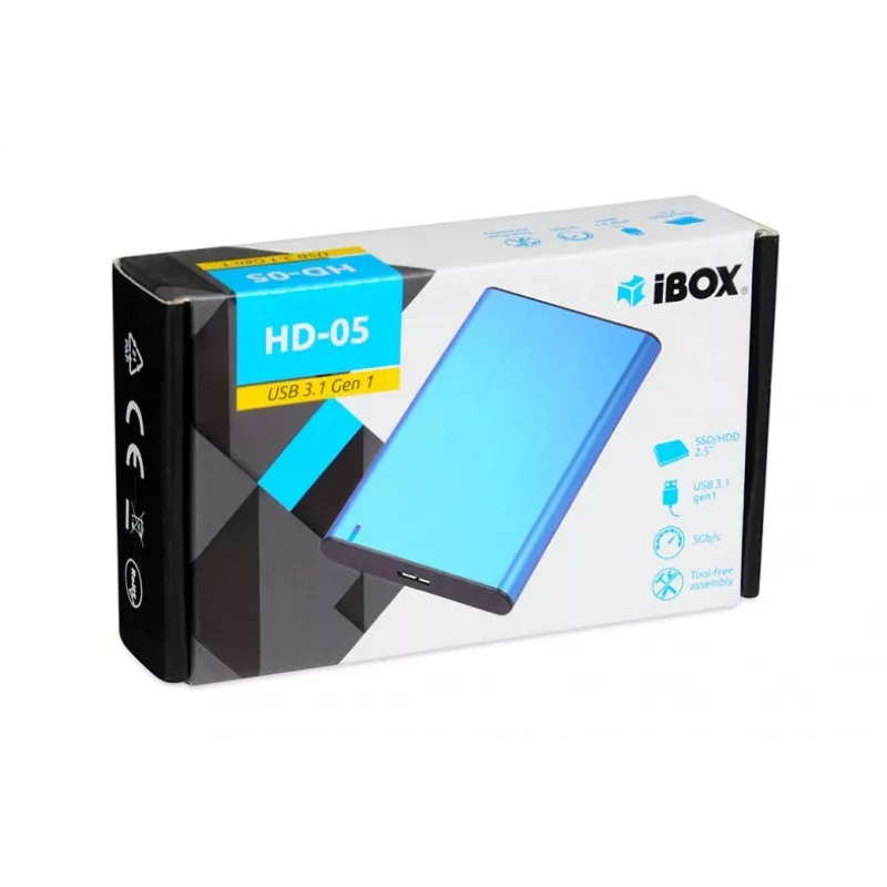 HDD/SSD-Gehäuse IBOX HD-05 — 2,5 Zoll SATA III, USB 3.2 Gen 1 (Micro-USB B), bis zu 10 TB, blau