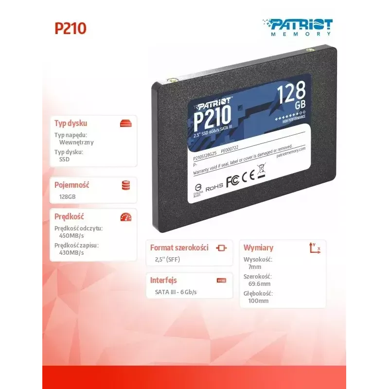 Patriot Memory P210 2.5 Zoll 128GB Serial ATA III 450/350 MB/s