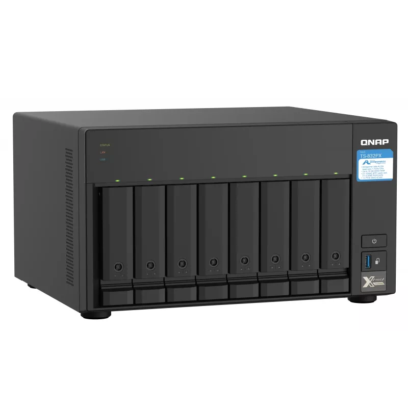 QNAP TS-832PX NAS Tower Annapurna Labs AL324 4 GB DDR4 0 TB QNAP Turbo System Aluminium, Schwarz