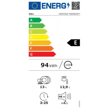 Einbaugeschirrspüler BEKO DIN35320 — 13 Maßgedecke, 60 cm, 48 dB, 5 Programme, Energieklasse E