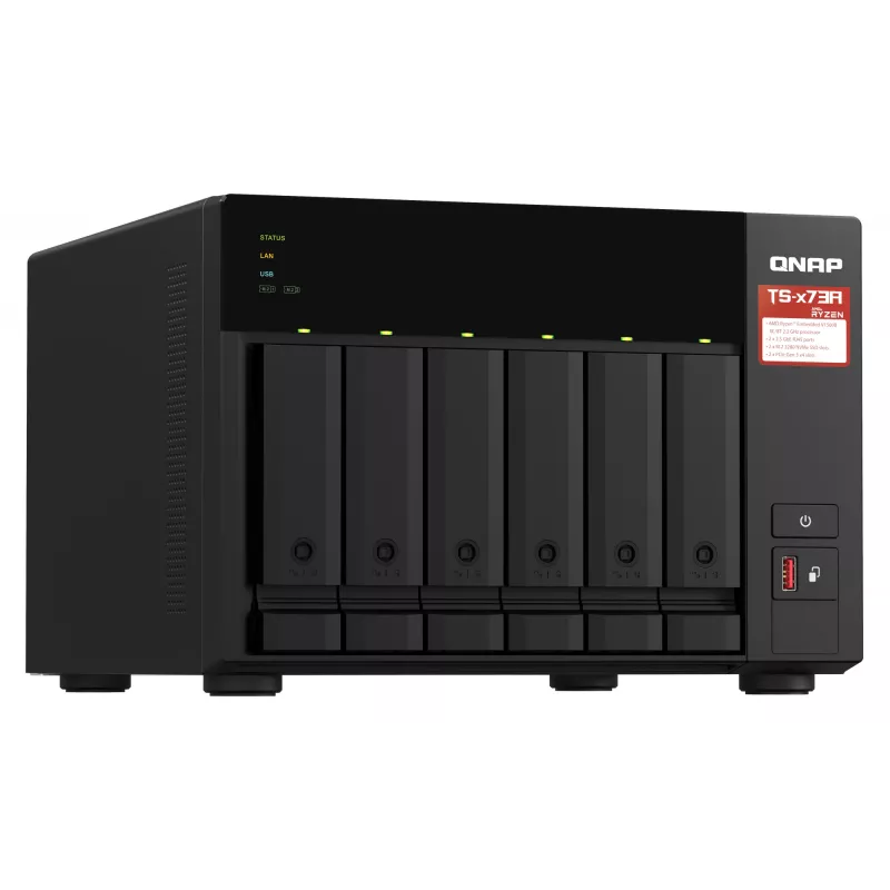 QNAP TS-673A NAS Tower Ryzen Embedded V1500B 8 GB DDR4 0 TB QNAP Turbo System Schwarz